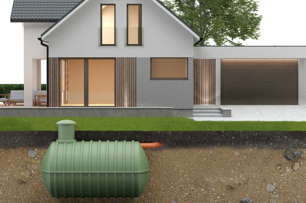 a septic tank system outside a house